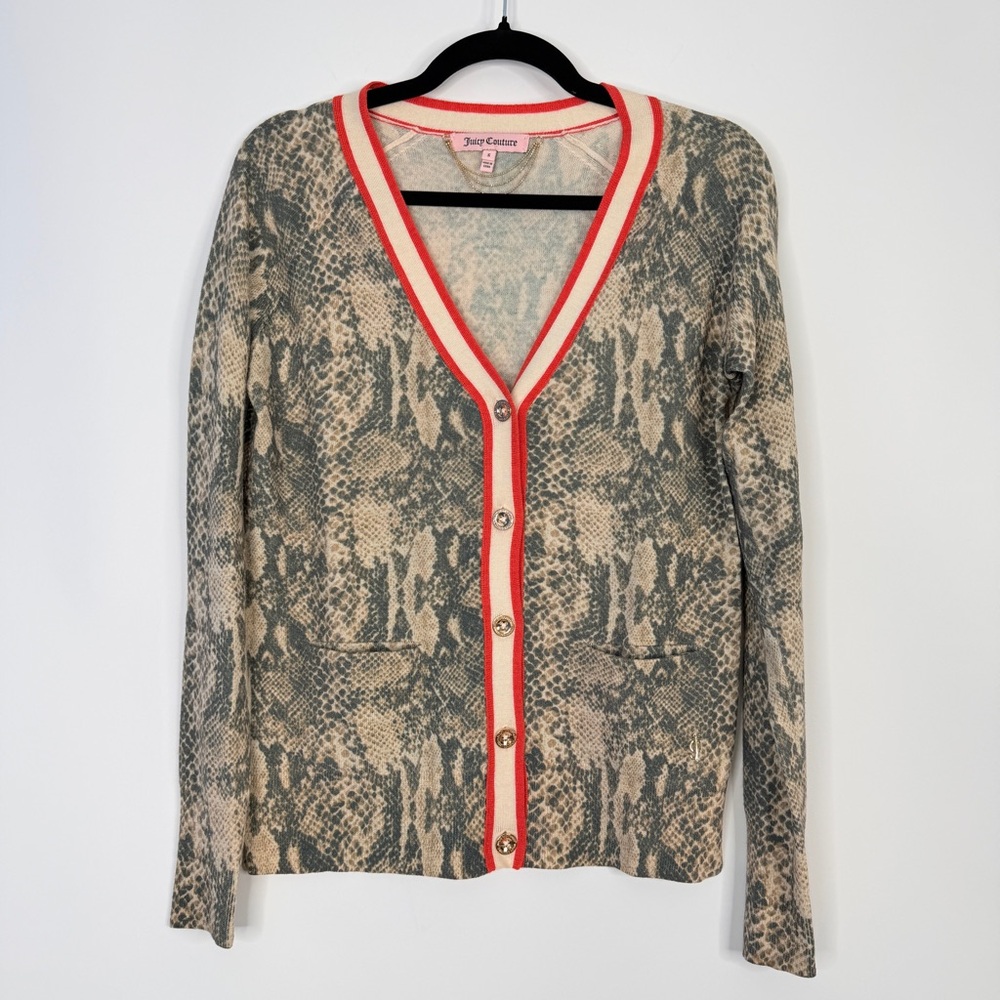 Juicy Couture 100% wool snake print cardigan size S #0063
